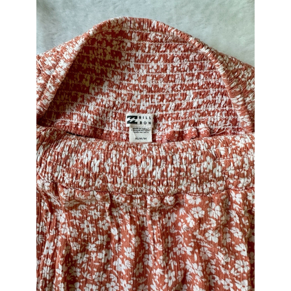 Billabong Floral Smocked Waist Wide Leg Women’s M Pants Orange White Daisy Boho - Picture 4 of 5